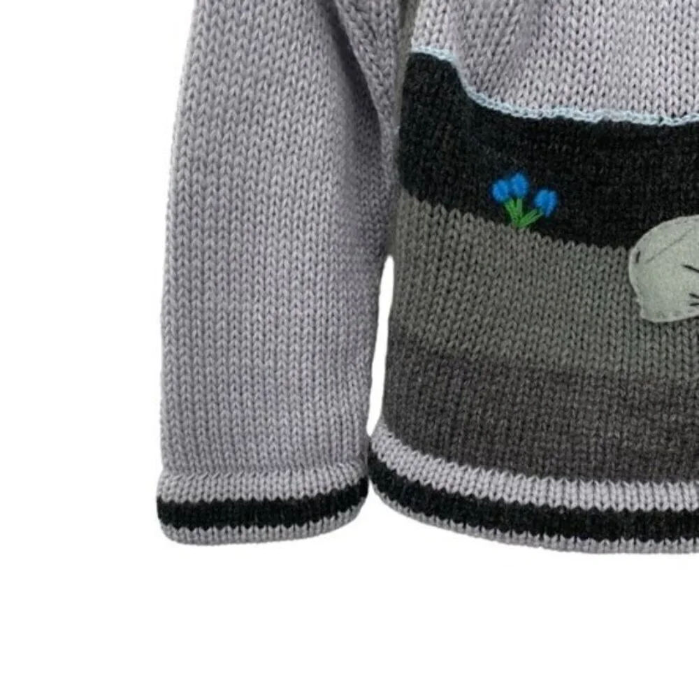Alpaca Connection Kids Peruvian Zip Up Embroidered Hooded Cardigan Sweater
